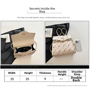 Tableau des tailles pour sac à dos imprimé chic mesurant 25 cm avec détails de capacité