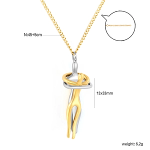 Detail view of gold and silver embrace pendant necklace with dimensions 13x33mm