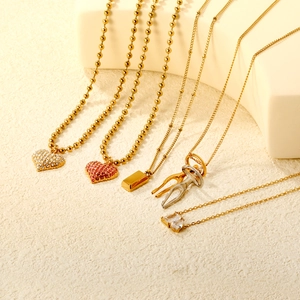 Stainless Steel Pendant Necklace For Women Zircon Heart Hugging Figures Geometric Gold Bar Trendy Jewelry Gift