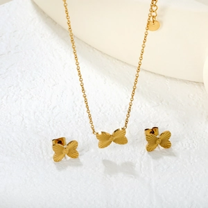 Elegant 18k gold plated butterfly jewelry set with necklace and stud earrings