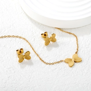 Elegant 18k gold plated stainless steel butterfly necklace and earrings jewelry set