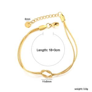 Detail of 18K gold stainless steel snake chain bracelet with knot design and clasp