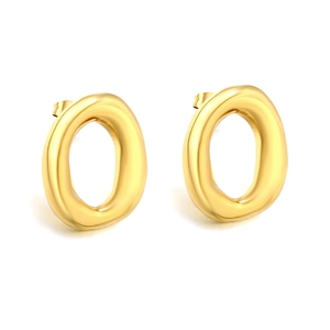 Minimalist 18k gold plated stainless steel oval hoop earrings with irregular organic shape