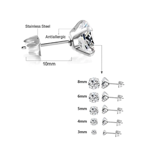 Detailed comparison of 3mm to 10mm stainless steel stud earrings with cubic zirconia