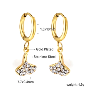 Détails de boucles d'oreilles en acier doré avec pendentifs queue de poisson en cristal