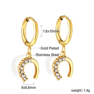 Détails des boucles d'oreilles fer à cheval plaquées or avec zircons transparents