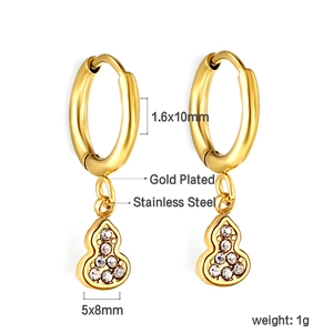 Détails des boucles d'oreilles gourde en acier inoxydable doré avec oxydes de zirconium