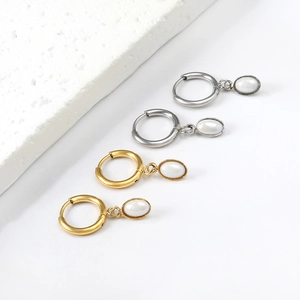 Stainless Steel Hoop Earrings With Oval Faux Artificial Pearl Drop Geometric Elegant Fashion Jewelry For Women Elegant Style