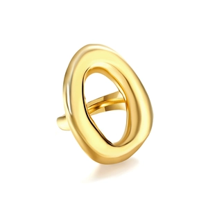 Minimalist 18K gold plated stainless steel ring with irregular hollow oval geometry
