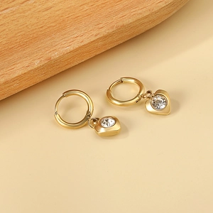 Boucles D'oreilles Créoles Pendentif Coeur Acier Inoxydable Avec Zircon Transparent Chic Bijoux Pour Femmes