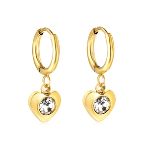 Élégantes boucles d'oreilles créoles dorées avec pendentifs cœur et zircons blancs