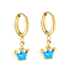 Gouden creolen met blauwe kroonhangers en sprankelende zirkonia details voor dames