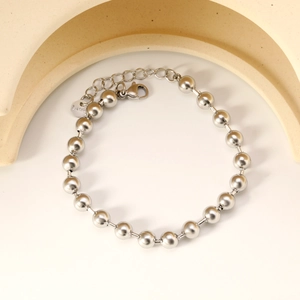 Minimalist silver stainless steel bead bracelet with lobster clasp and extension chain