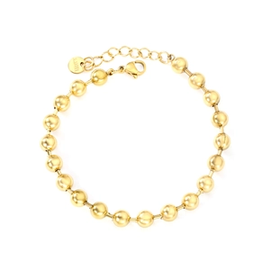 18k gold plated stainless steel beaded chain bracelet with adjustable lobster clasp