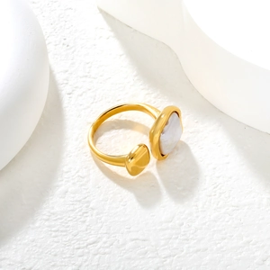 French vintage adjustable gold ring with square pearl and geometric tiger eye accent