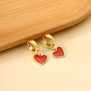 Boucles D'oreilles Huggie Hoop Coeur Acier Inoxydable Émail Goutte D'huile Style Romantique Bijoux Pour Femmes Anti Allergique