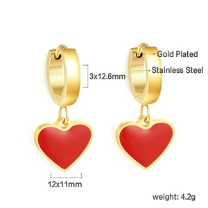 Spécifications de taille pour boucles d'oreilles cœur rouge en acier doré