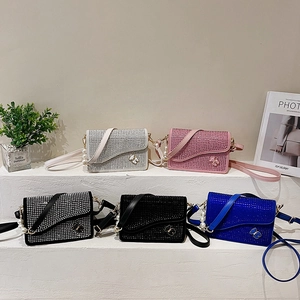 Women Rhinestone PU Leather Shoulder Bag Fashion Square Crossbody Bag With Artificial Pearl Strap And Bear Ornament For Daily Party