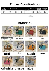 Detailed size parameters and color options for the box bag with silk scarf and chain