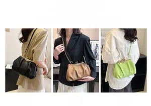 Vue en trois parties des sacs nuage plissés en noir, caramel et citron avec fermoirs en métal