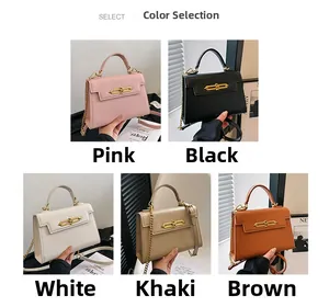 Selección de bolsos estructurados en rosa, negro, blanco, caqui y marrón con cierres dorados