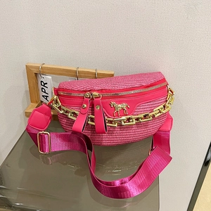 Sac Banane Tissé Femme Cuir PU Sac Poitrine Bandoulière Avec Chaîne Dorée Large Sangle Mode