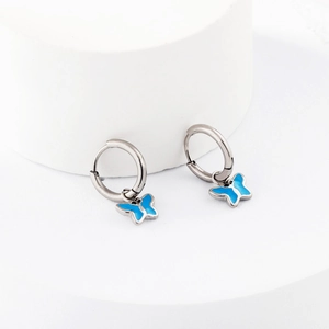 Boucles D'oreilles Créoles Acier Inoxydable Émail Papillon Fleur Bijoux Fins Doux Pour Femmes Antiallergique