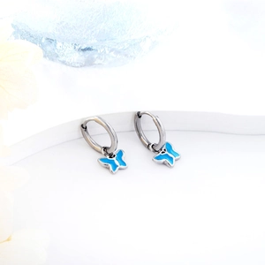 Boucles d'oreilles papillon en émail bleu clair en acier inoxydable poli pour femme