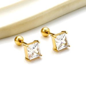 Boucles d'oreilles élégantes en acier plaqué or avec zircon carré et fermoirs à vis