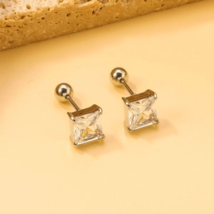 Boucles d'oreilles carrées en zircone avec fermoir à vis en acier inoxydable brillant