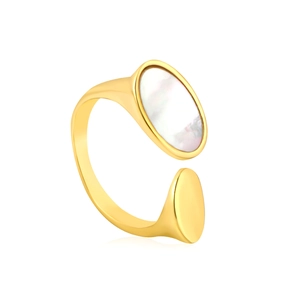 Bague ouverte en acier inoxydable plaqué or 18K avec nacre blanche ovale minimaliste