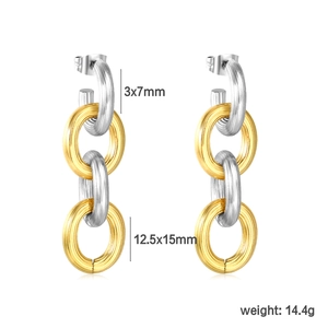 Détails de créoles à maillons bicolores argent et or avec mesures de taille