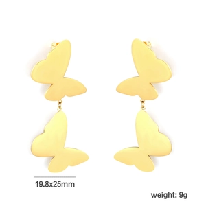 Boucles d'oreilles doubles papillons dorées mesurant 19,8x25mm et pesant 9g total