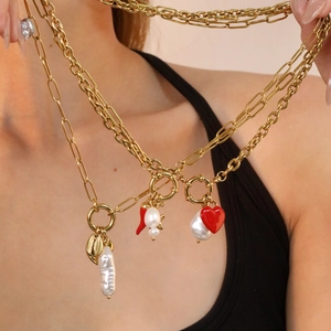 Stainless Steel 18K Gold Plated Pendants Heart Chili Sun Shell Shapes With Artificial Baroque Pearl DIY Jewelry Making Accessories