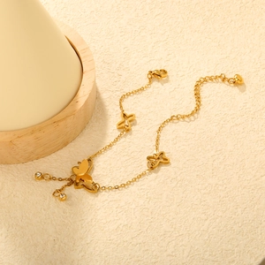 Butterfly Anklet 18K Gold Plated Stainless Steel Hollow Design Zircon Tassel Pendant Foot Chain For Women Trendy Jewelry