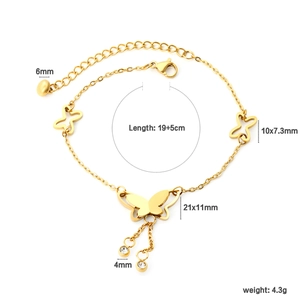 18K gold-plated stainless steel anklet with hollow butterfly charms and tassel detail