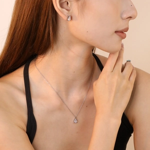 Birnenförmiges Zirkon Halskette Und Ohrringe Edelstahl Minimalistisch Elegant Wassertropfen Schmuck Für Frauen Einfacher Stil
