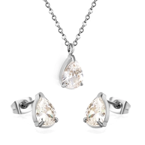 Elegantes Zirkonia-Schmuckset mit Wassertropfen-Halskette und passenden Ohrsteckern
