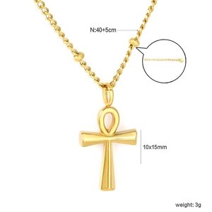 Detail of gold Ankh cross pendant with twist chain dimensions and 5cm extension