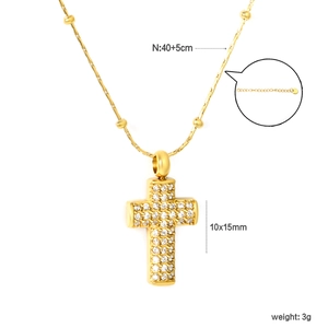Detail of cross pendant necklace with zirconia, size 10x15mm and 40+5cm length