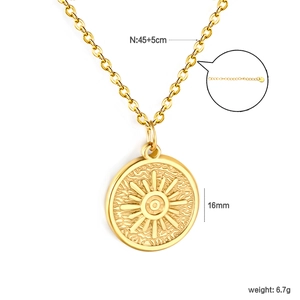 Gold eight-pointed star sun pendant necklace with 45+5cm chain for women