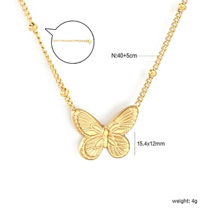 Collier élégant avec pendentif papillon plaqué or 18K et chaîne à billes femme