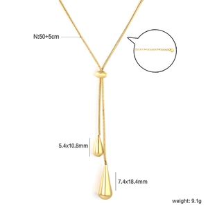 Collier lariat en acier inoxydable plaqué or 18k avec pampilles réglables en goutte d'eau