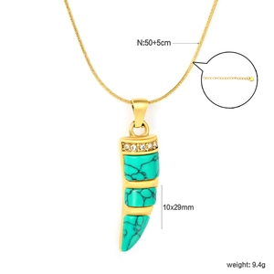 Collier en acier inoxydable plaqué or 18K avec pierre turquoise et pendentif croix