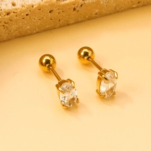 Oval cut crystal gold stud earrings with secure stainless steel screw ball back design