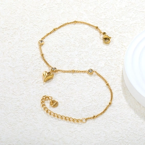 18K gold plated stainless steel heart anklet with sparkling zircon stones in S-shape layout