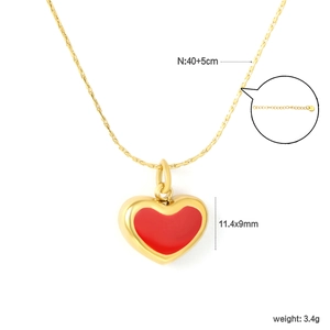 Red enamel heart pendant necklace in gold-plated steel with adjustable chain link