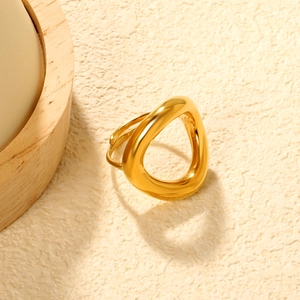 Minimalist 18K gold plated stainless steel irregular open ring with a hollow geometric design