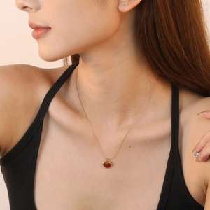 Heart Pendant Necklace 304 Stainless Steel Red Enamel Gold Plated Vintage Elegant Adjustable Choker Jewelry For Women