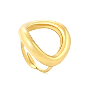 Irregular hollow geometric open ring in 18K gold plated stainless steel on white background